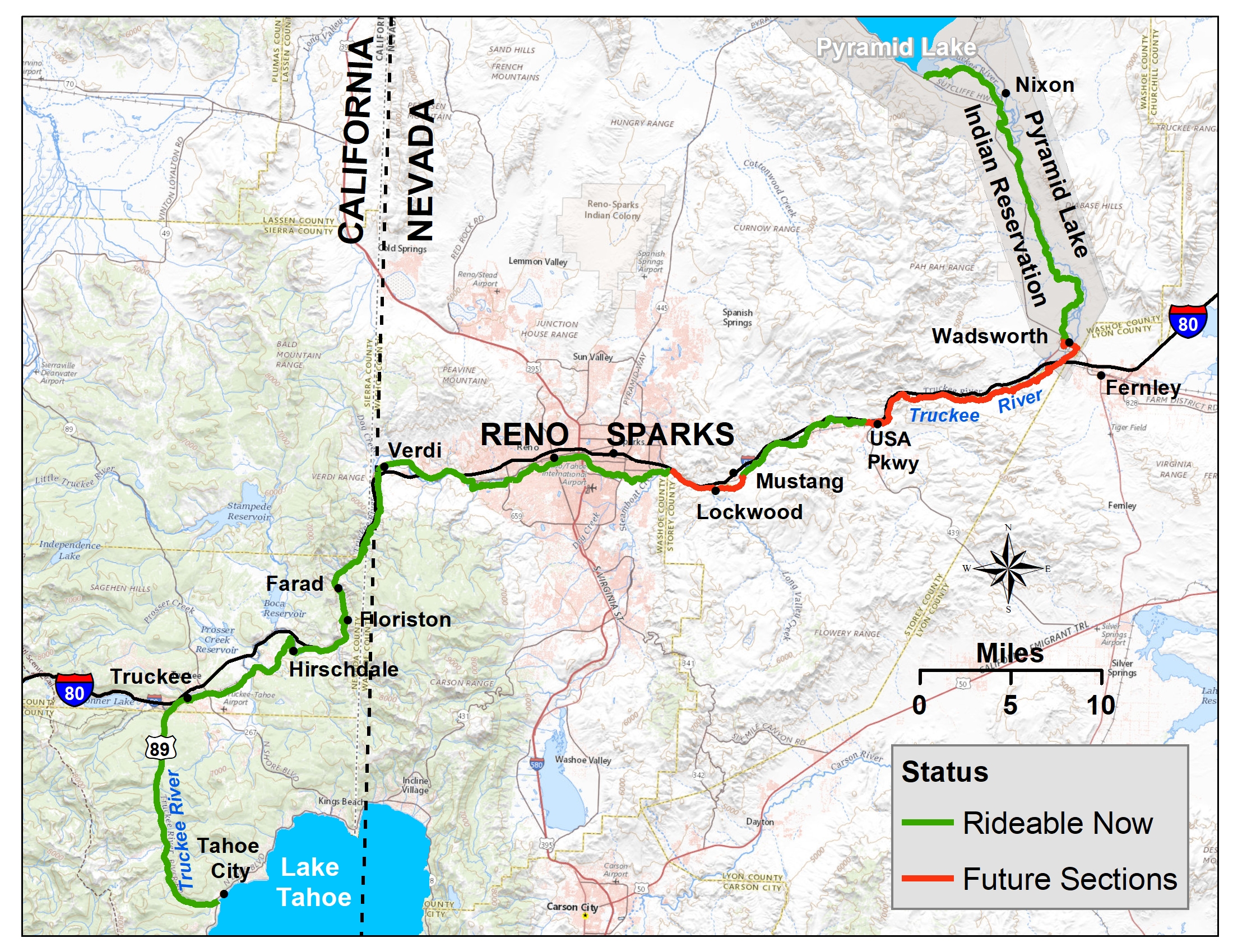 Map of the Tahoe-Pyramid Trail